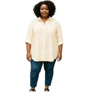 Chico's Top Womens Size 3 Yellow Fresh Chic No Iron 100% Linen Minimalist Shirt‎